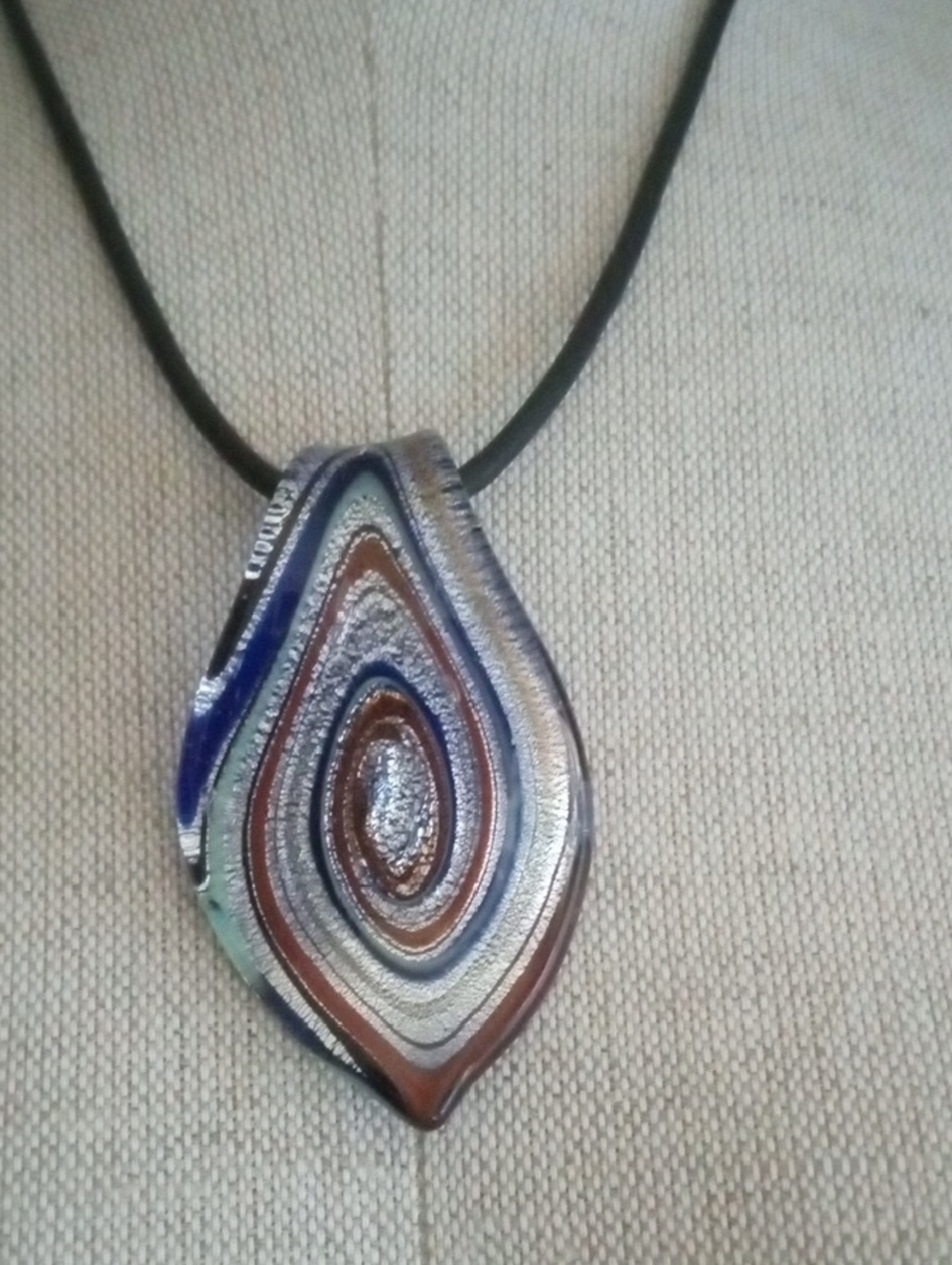 Glass Multicolor Classic Boho Layered Teardrop of Color Swirls Pendant Necklace